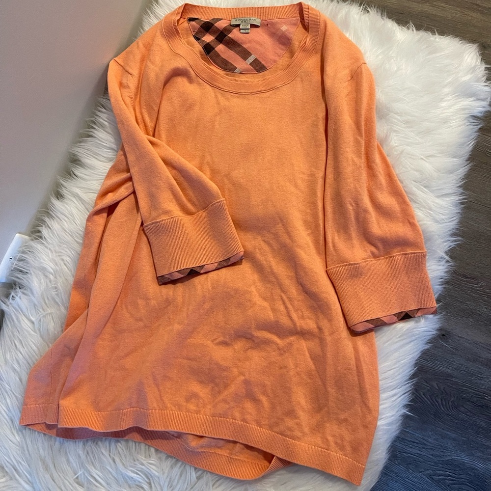 Burberry orange sweater, 3/4 sleeve